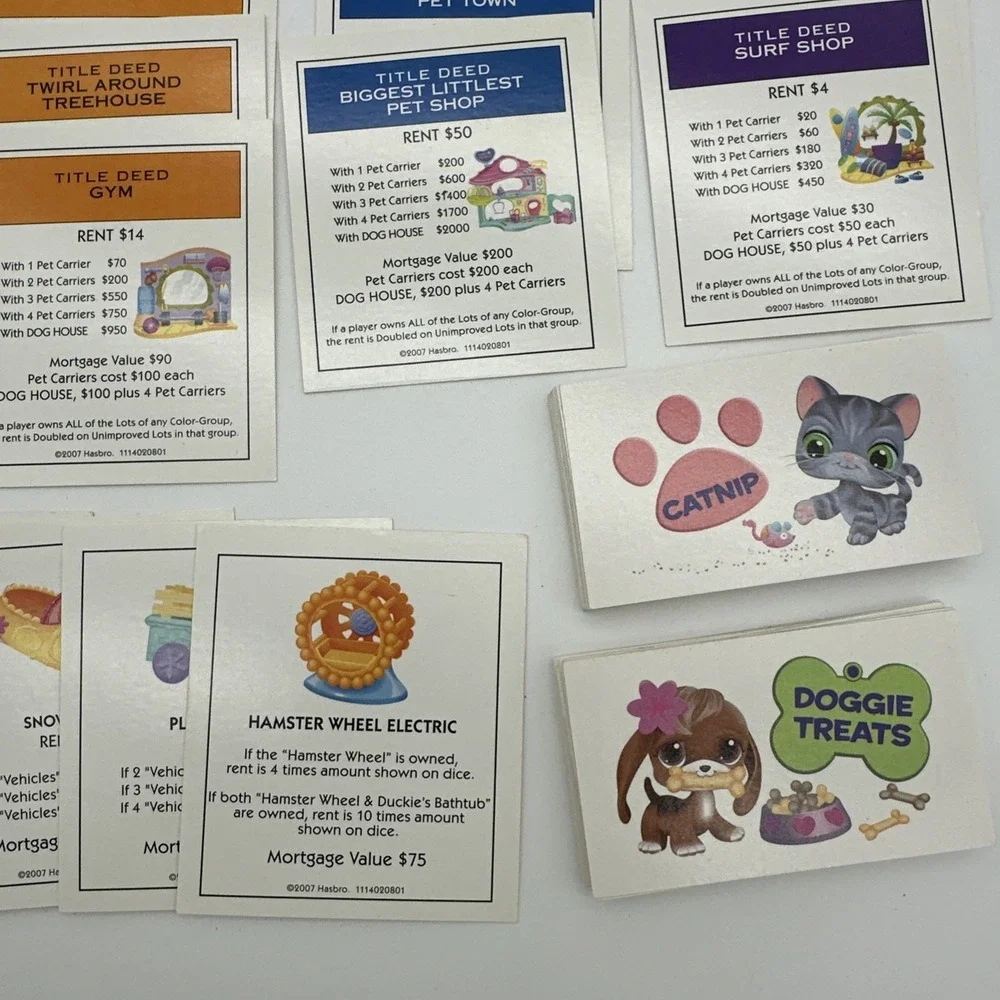 Hasbro Monopoly Littlest Pet Shop Replacement Cards Title Deeds Catnip treats